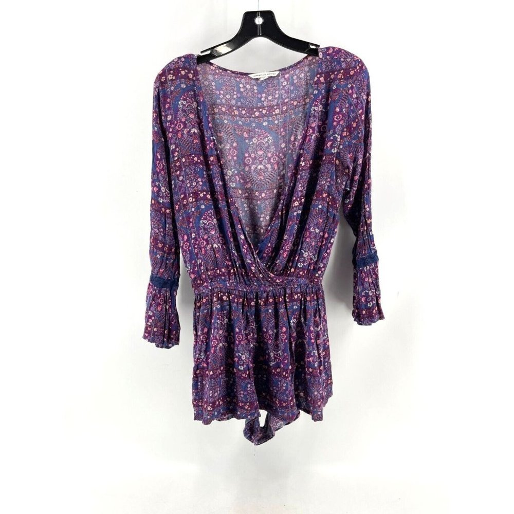 American Eagle Outfitters Women's Floral Boho Crochet Romper Shorts Size Small